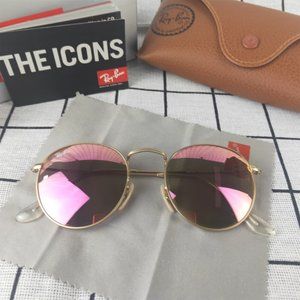 Ray-Ban Round Flash Lenses Pink Cool Sunglasses RB3447 💖C12